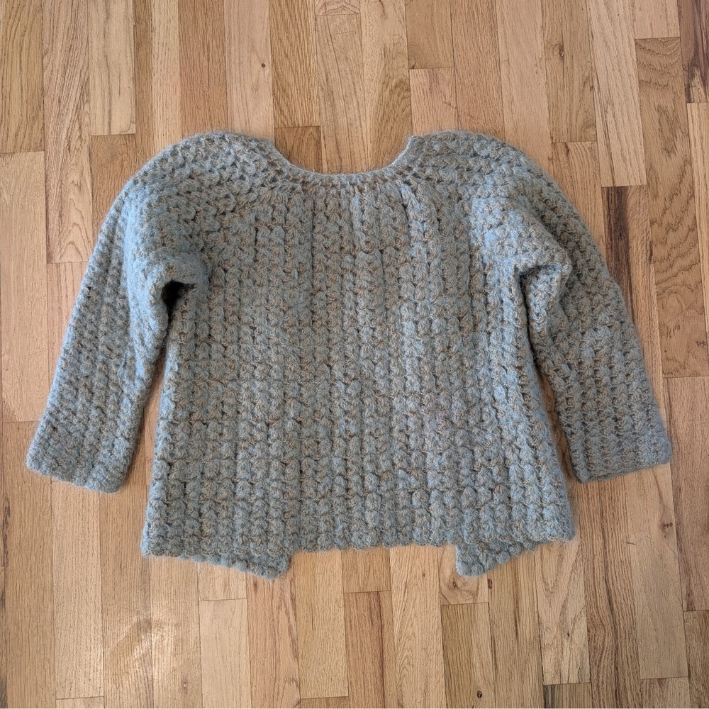 Handmade Blue Chunky Knit Crochet Wool Cardigan Sweater Open Front Girls 10 12 - Picture 3 of 12